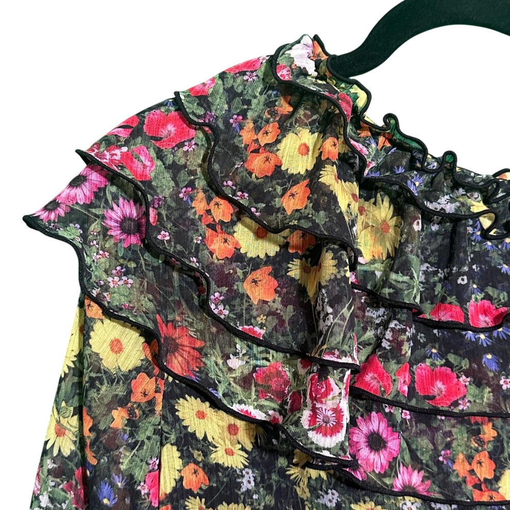 Ted Baker Amell Floral Ruffle Blouse Black Garden Print‎ Cottagecore Sz 4 US 10 - Picture 16 of 16